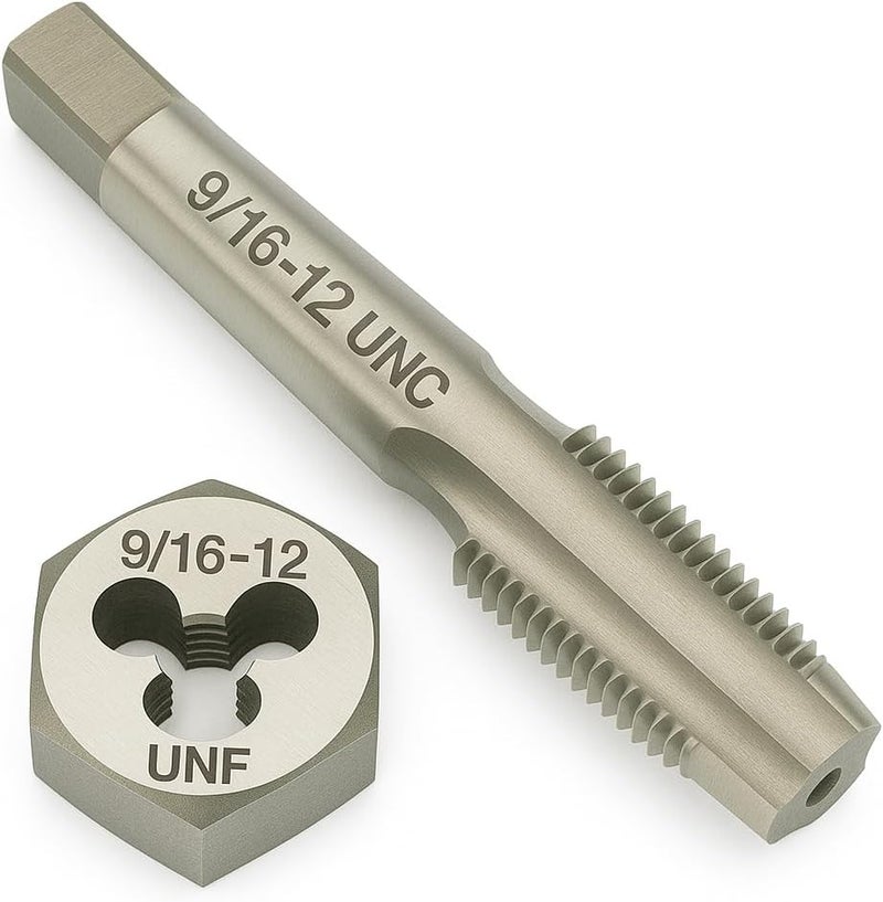 Yamesh 9/16"-12 Thread Tap and Die Set HSS Tap with GCr15 Alloy Steel Hex Die Right Hand Thread Repair Tool for Metalworking and Machinery - Image 1